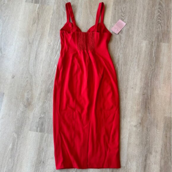 Brand New BHLDN Sage Sweetheart Stretch Crepe Midi Dress - Picture 5 of 8